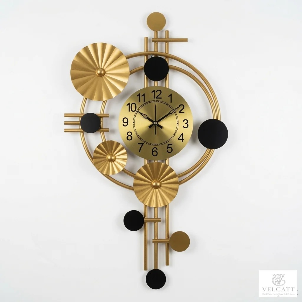 Modern Gold Art Deco Wall Clock with Geometric Design | Luxury Handcrafted Timepiece - Image 2