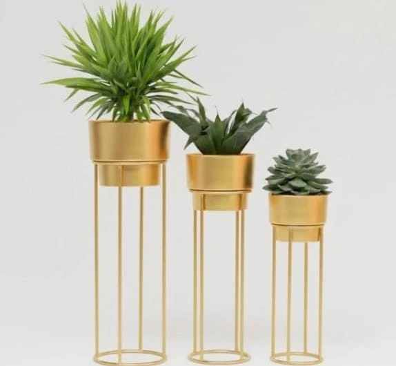 Gold Metal Plant Stand Planters - Set of 3 Handcrafted Succulent Pot Holders