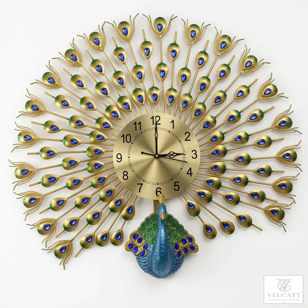 Handcrafted Peacock Metal Wall Clock - Luxury Statement Piece for Home Décor