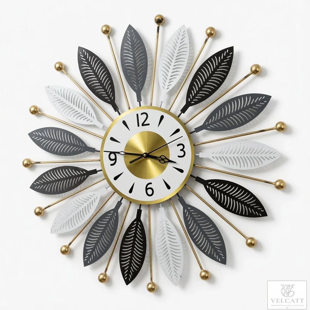 Handcrafted Metal Leaf Wall Clock - Modern Luxury Home Décor Statement Piece