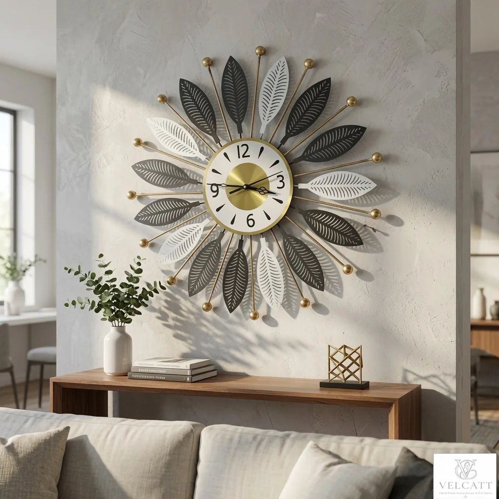 Handcrafted Metal Leaf Wall Clock - Modern Luxury Home Décor Statement Piece