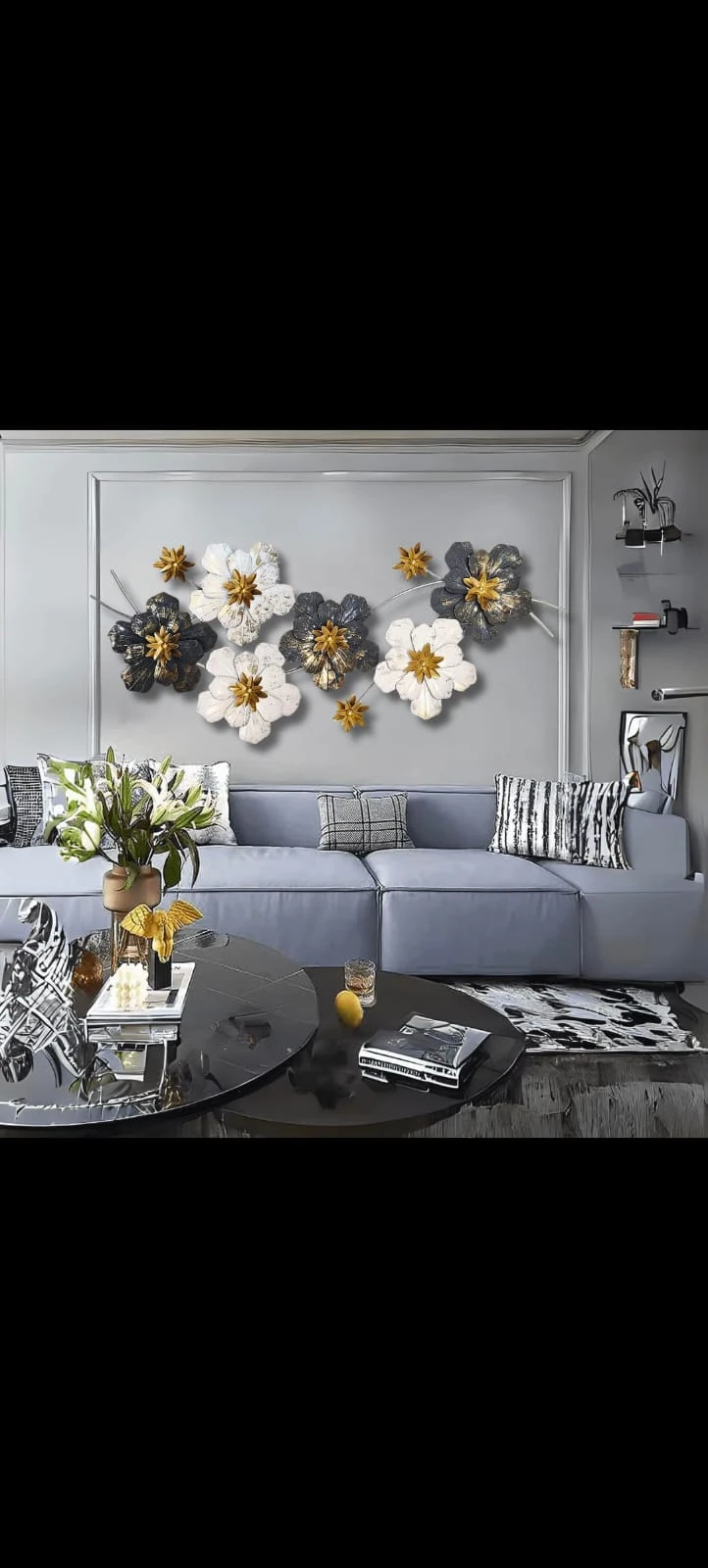 Handcrafted Metal Flower Wall Art Decor | Black & White Floral Sculpture
