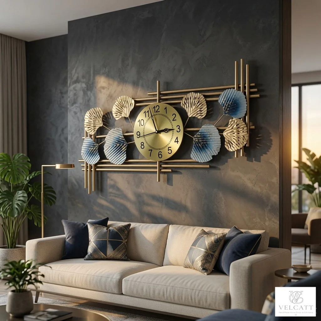 Handcrafted Metal Wall Clock with Shell Accents - Luxury Living Room Décor