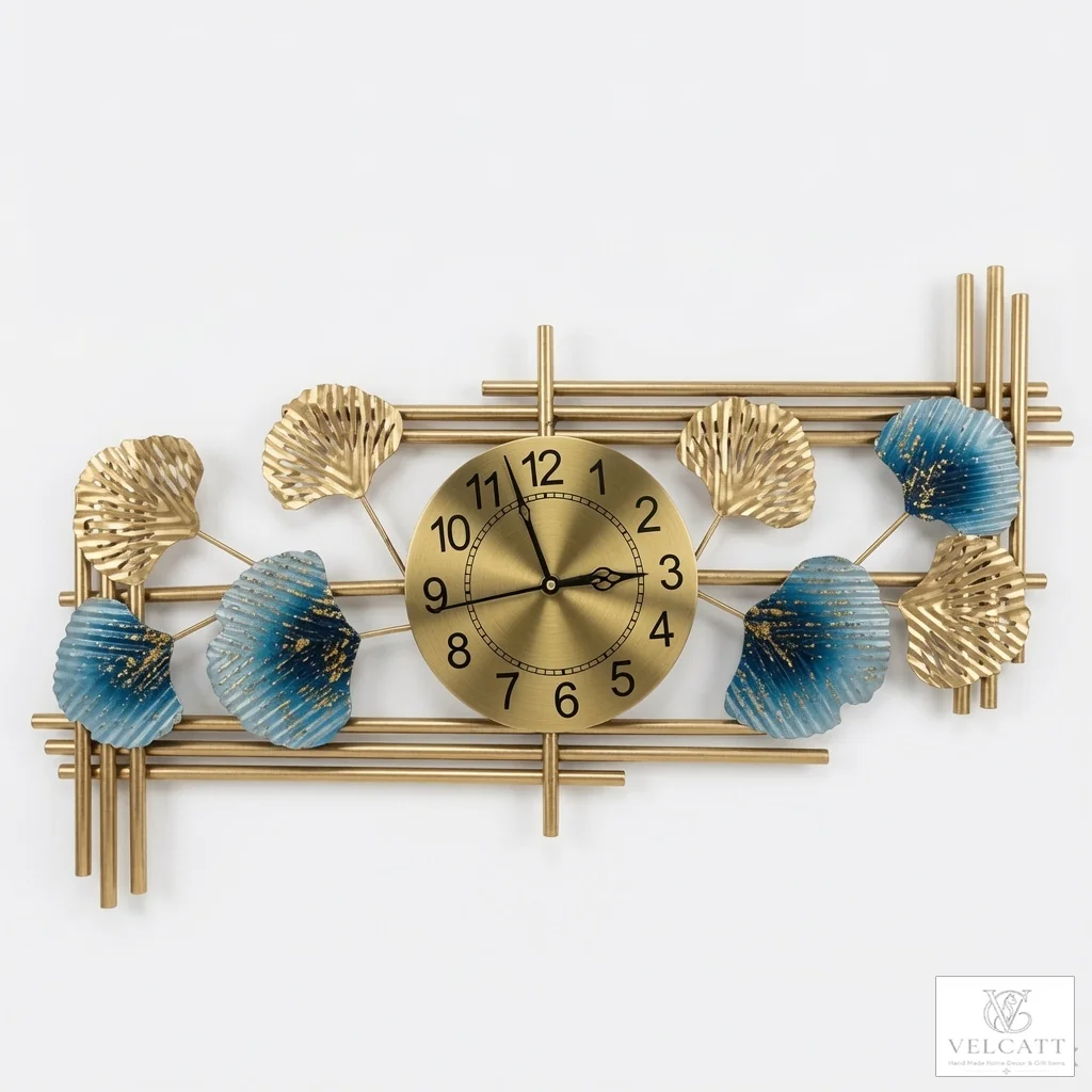 Handcrafted Metal Wall Clock with Shell Accents - Luxury Living Room Décor
